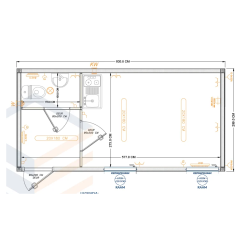 Modulo 6×3 metros con aseo y cocina RAL 7016